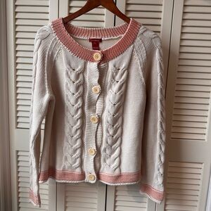 Soft surroundings // orange, cream cable knit sweater cardigan size large cm